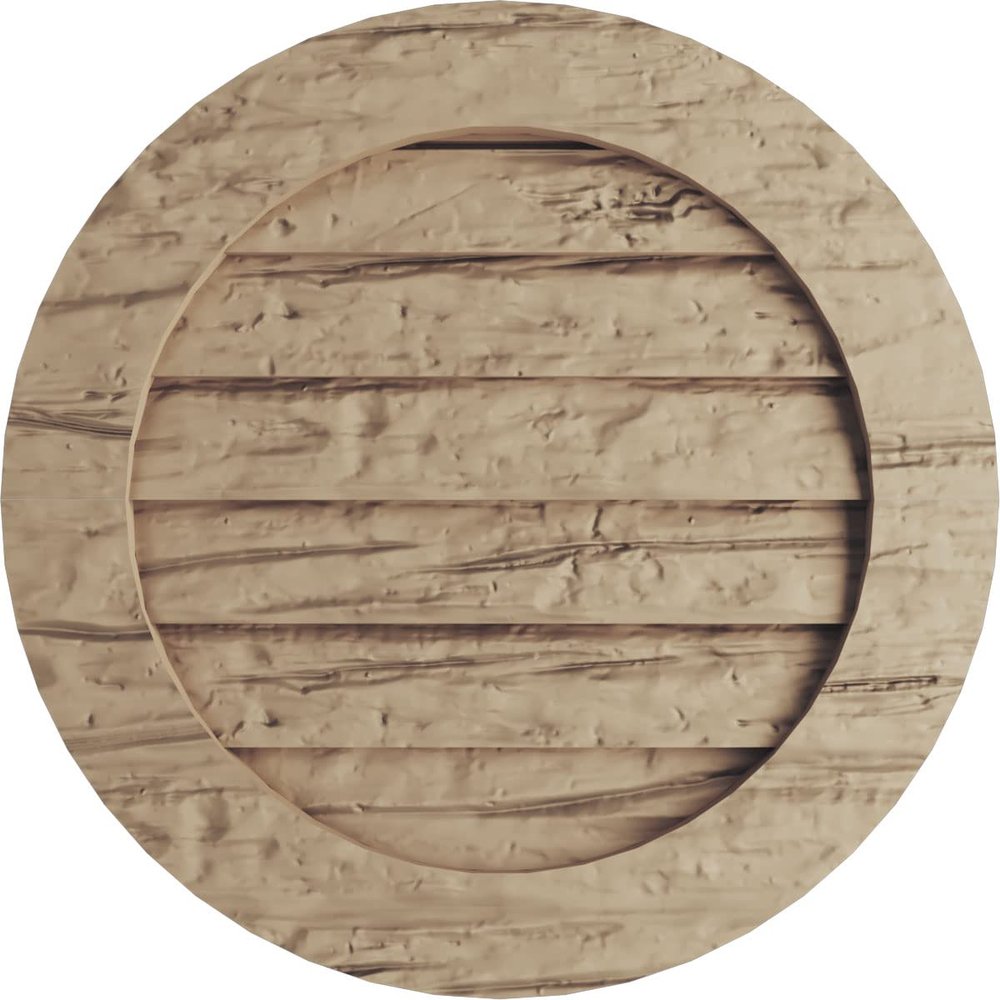 Ekena Millwork GVURRO15DRWPR Timberthane Riverwood Round Faux Wood Non-Functional, Primed Tan Urethane Gable Vents, 15"W x 15"H, Primed