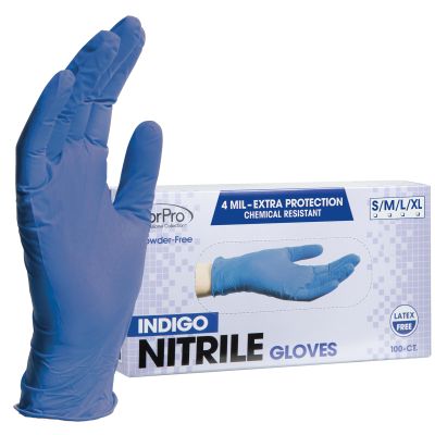 ForPro Professional Collection Disposable Nitrile Gloves, Chemical Resistant, Powder-Free, Latex-Free, Non-Sterile, Food Safe, 4 Mil, Indigo, Large, 100-Count