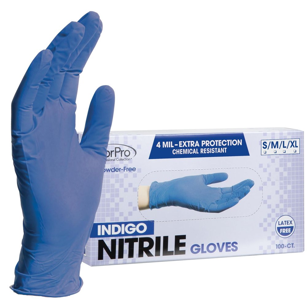 ForPro Professional Collection Disposable Nitrile Gloves, Chemical Resistant, Powder-Free, Latex-Free, Non-Sterile, Food Safe, 4 Mil, Indigo, Large, 100-Count