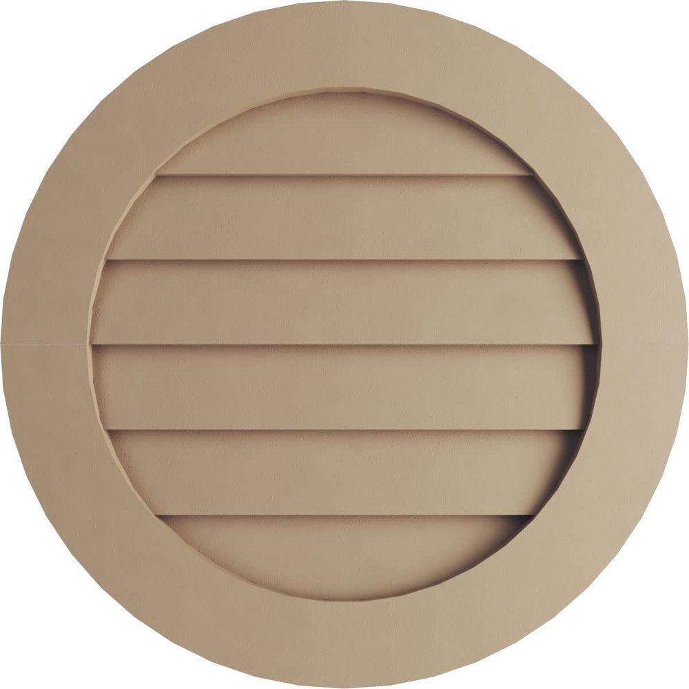 Ekena Millwork GVURRO12DSMPR Timberthane Rustic Smooth Round Faux Wood Non-Functional, Primed Tan Urethane Gable Vents, 12"W x 12"H, Primed