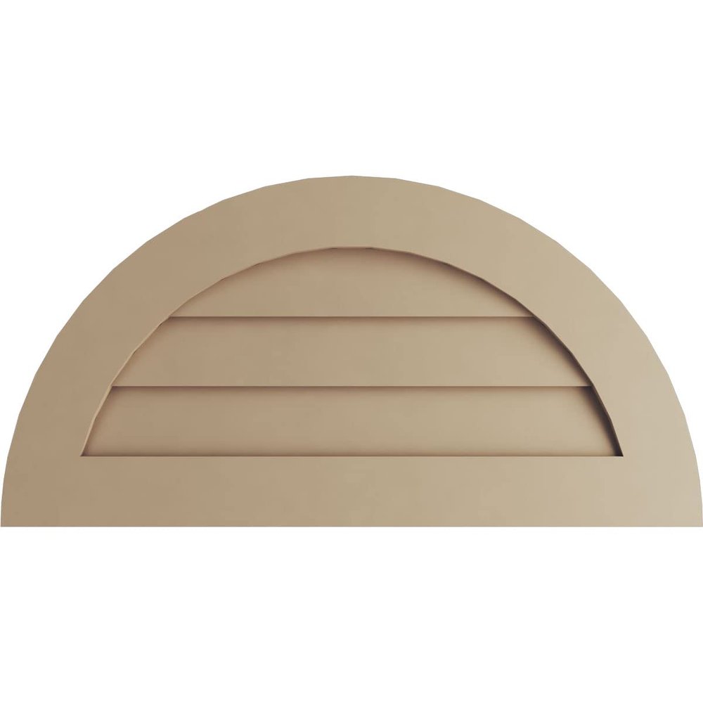 Ekena Millwork GVURHR36X18DSMPR Timberthane Rustic Smooth Half Round Faux Wood Non-Functional, Primed Tan Urethane Gable Vents, 36"W x 18"H, Primed