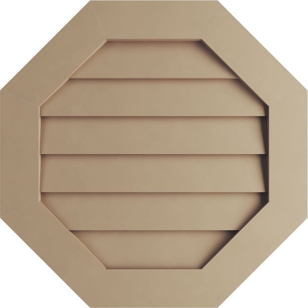 Ekena Millwork GVUROC18X18DSMPR Timberthane Rustic Smooth Octagonal Faux Wood Non-Functional, Primed Tan Urethane Gable Vents, 18"W x 18"H, Primed