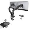 HUANUO Dual Monitor Stand - Full Adjustable Monitor Desk Mount Swivel Vesa Bracket with C Clamp, Steel Monitor Mount Reinforcement Plate for Thin, Glass and Other Fragile Tabletop view 1