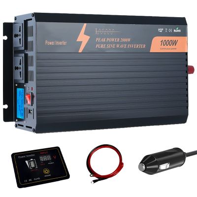 2000 Watt 12V-48V to AC 110V-240V Pure Sine Wave Power Inverter,Car Adapter Power Converter with Digital Display Dual AC Outlets and 2.1A USB Charging Ports,for Tablets,24V-1000W