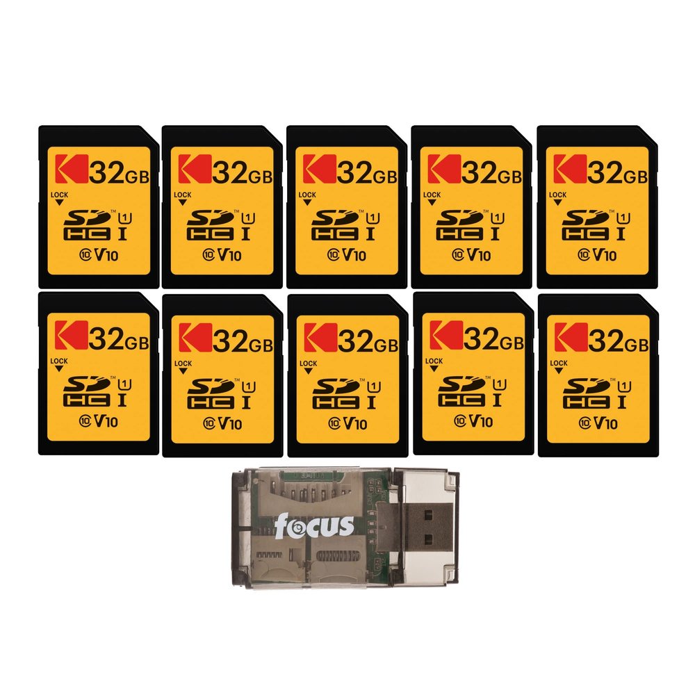 Kodak 32GB Class 10 UHS-I U1 SDHC Memory Card (10-Pack) Bundle with All-in-One High-Speed USB 2.0 Card Reader (11 Items)
