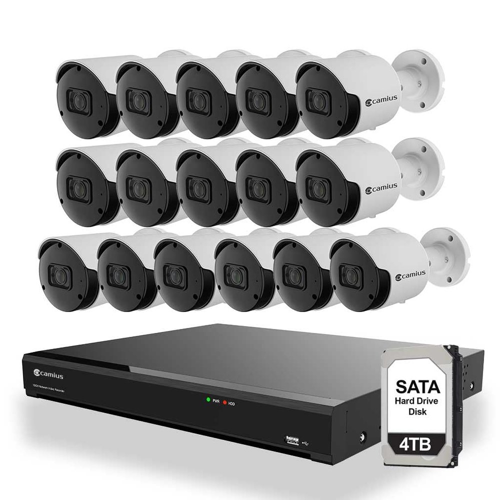 Camius 16 Channel 4K PoE Security Camera System with 16 Wired 5MP Outdoor Cameras, 320 Mbps NVR with 4TB HDD, Human Vehicle Intrusion Detection for Home & Business, Audio Recording, Expandable Storage