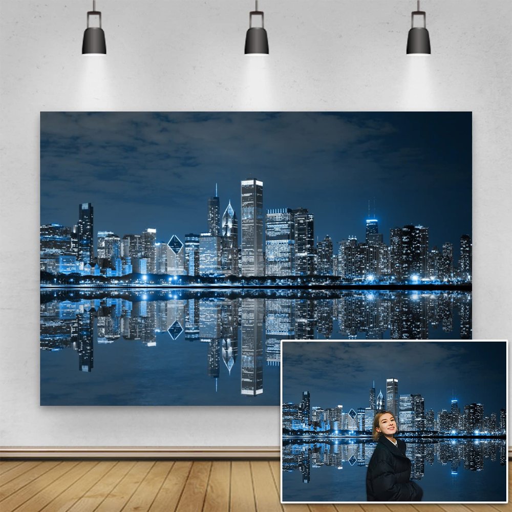Yeele 12x8ft City Night View Backdrop Famous Modern Skyscraper Night Scene Background for Photography High-Rise Building Backdrop Party Bar Club Wallpaper Kids Adult YouTube Video Studio Shoot Props