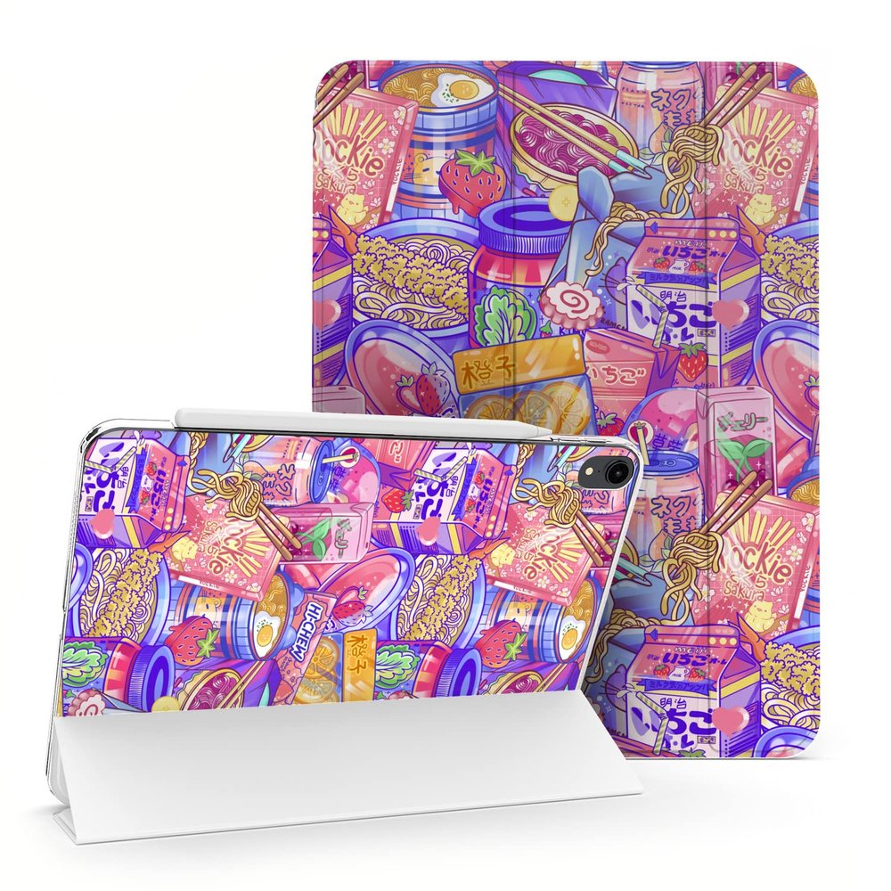 Cavka Case for iPad Pro 13 M4 Air M2 11 2024 4th 10.9 2022 10.2 12.9 10.5 9.7 Mini 6 5 4 3 2 1 Street Anime Japanese Print Magnetic New Snacks Kawaii Closure Food Stand Korean Slim fit Design