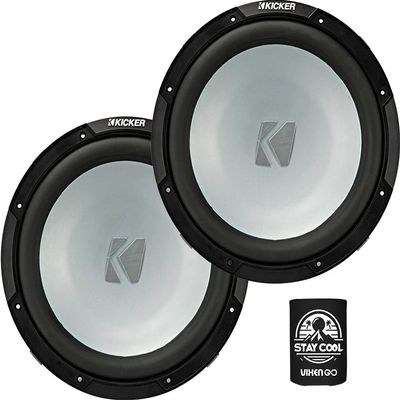 KICKER Marine Subwoofer Package of 2 Items - 10" KM Freeair Series Subwoofer (Pair) for Boat 2-ohm - 2X 45KMF102 Weather Resistant Subwoofer
