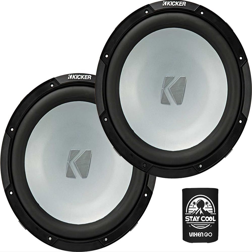KICKER Marine Subwoofer Package of 2 Items - 10" KM Freeair Series Subwoofer (Pair) for Boat 2-ohm - 2X 45KMF102 Weather Resistant Subwoofer