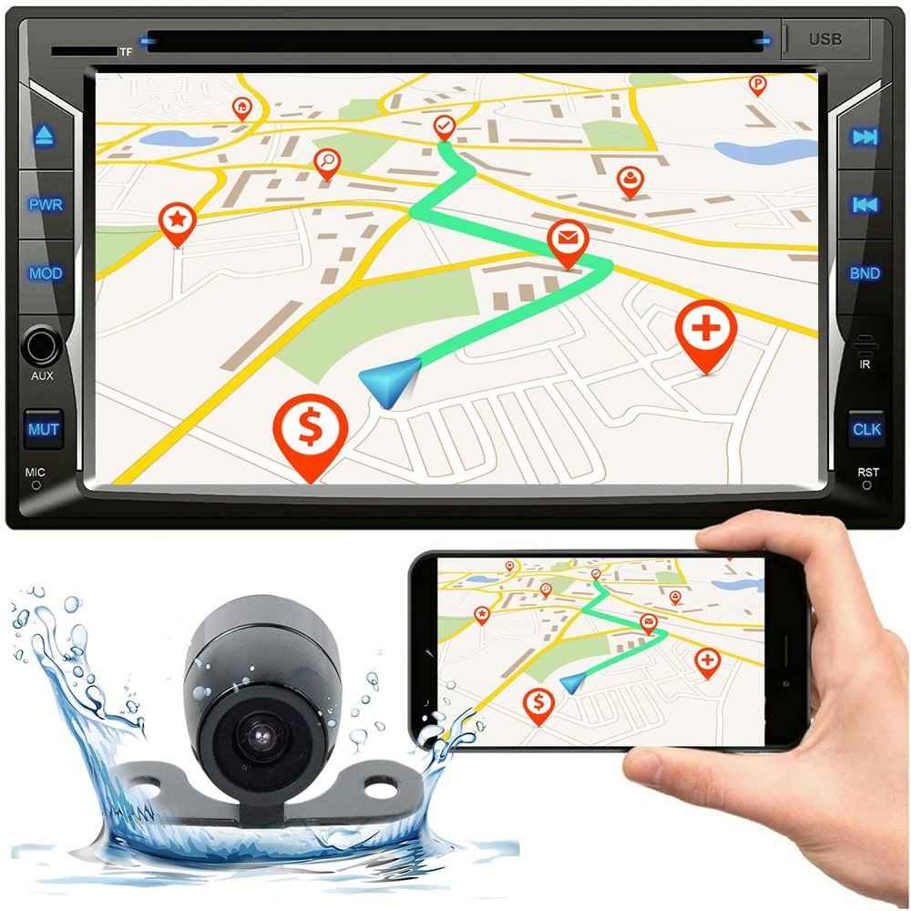 Audiotek 75ML Double Din Car 6.2" 200 Watts Output DVD CD Touch Screen Radio Mirror Link for Android & iPhone with Back up Camera PK1 and Compatible with Bluetooth Bundle