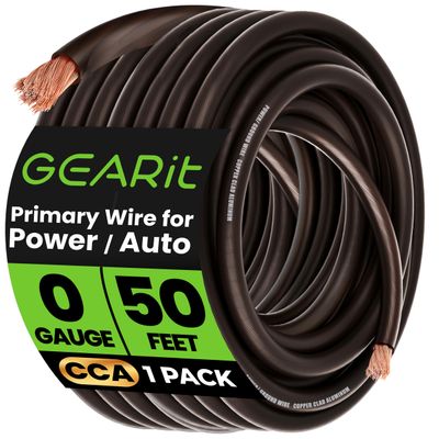 GEARit 1/0 Gauge Wire (50ft - Black Translucent) Copper Clad Aluminum CCA - Primary Automotive Wire Power/Ground, Battery Cable, Car Audio Speaker, RV Trailer, Amp, Electrical 0ga AWG 50 Feet