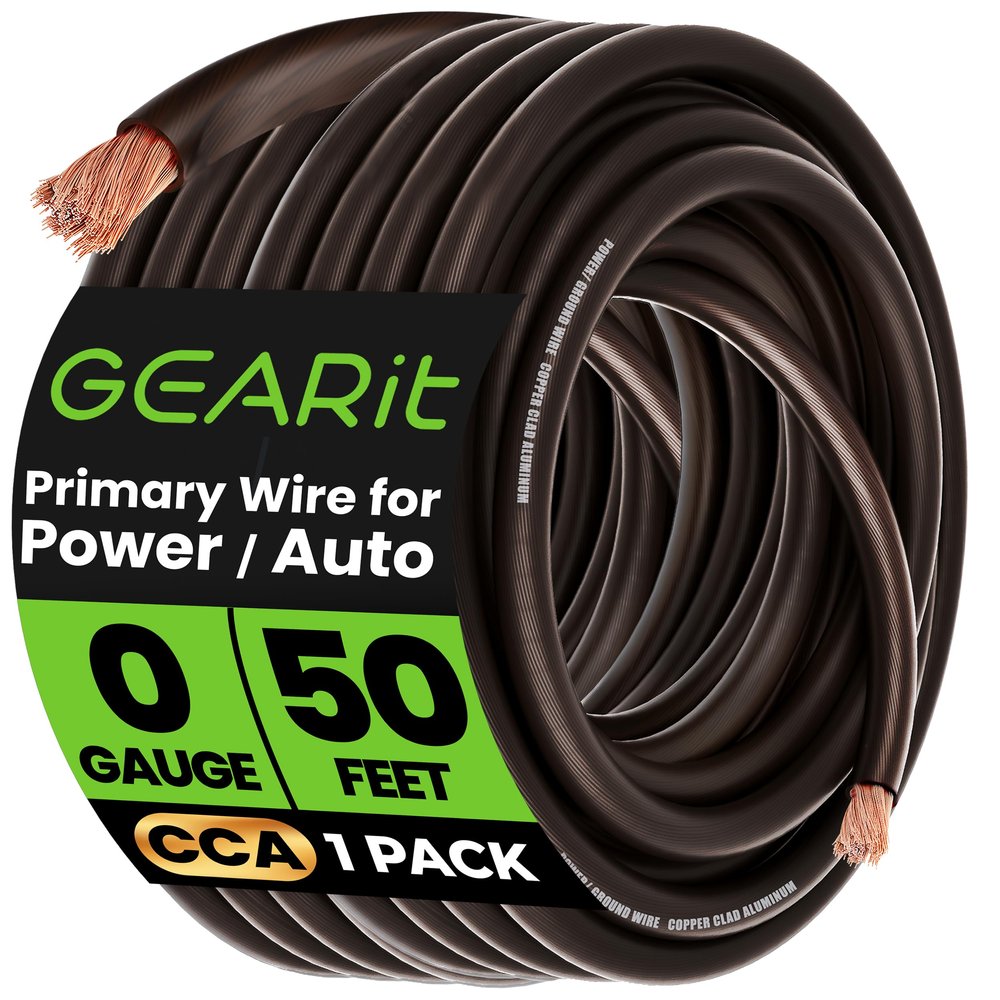 GEARit 1/0 Gauge Wire (50ft - Black Translucent) Copper Clad Aluminum CCA - Primary Automotive Wire Power/Ground, Battery Cable, Car Audio Speaker, RV Trailer, Amp, Electrical 0ga AWG 50 Feet