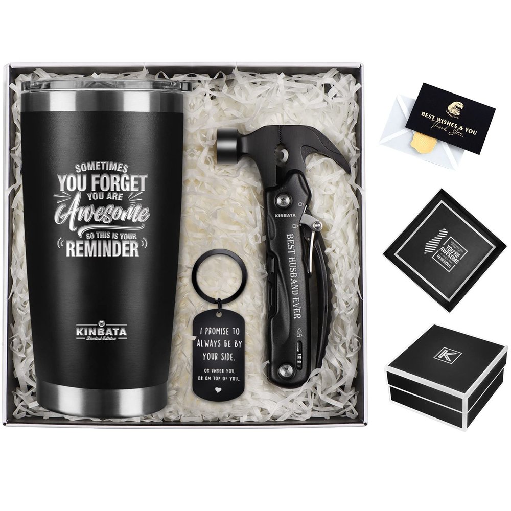 Gifts for Husband from Wife-Best Anniversary Basket Gifts for Men who has everything Fathers Day Funny Birthday Gift Ideas for Him Christmas Unique Romantic Presents Sets, All in One Hammer Multitool