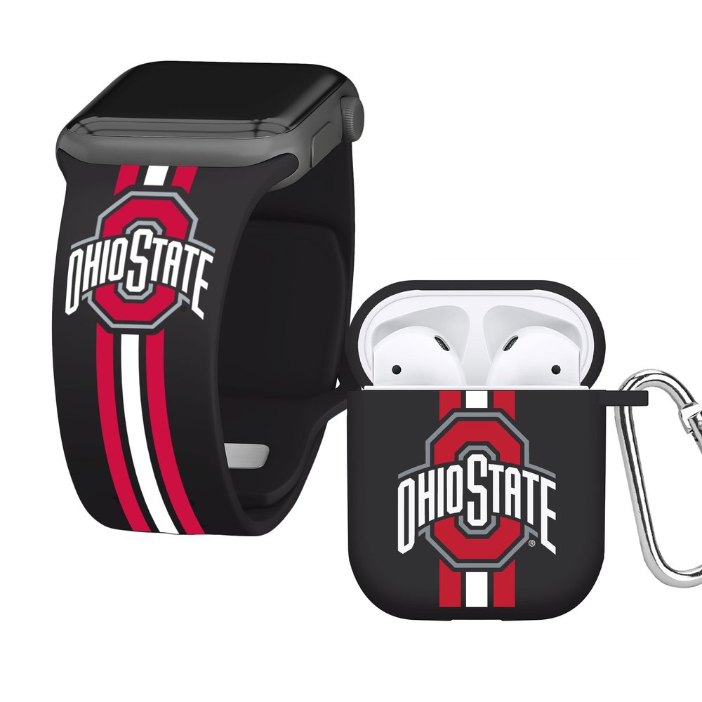 AFFINITY BANDS Ohio State Buckeyes HD Combo Package Compatible with Apple Watch and AirPods Gen 1 & 2 (38/40/41mm (42mm Series 11) Short Stripes)