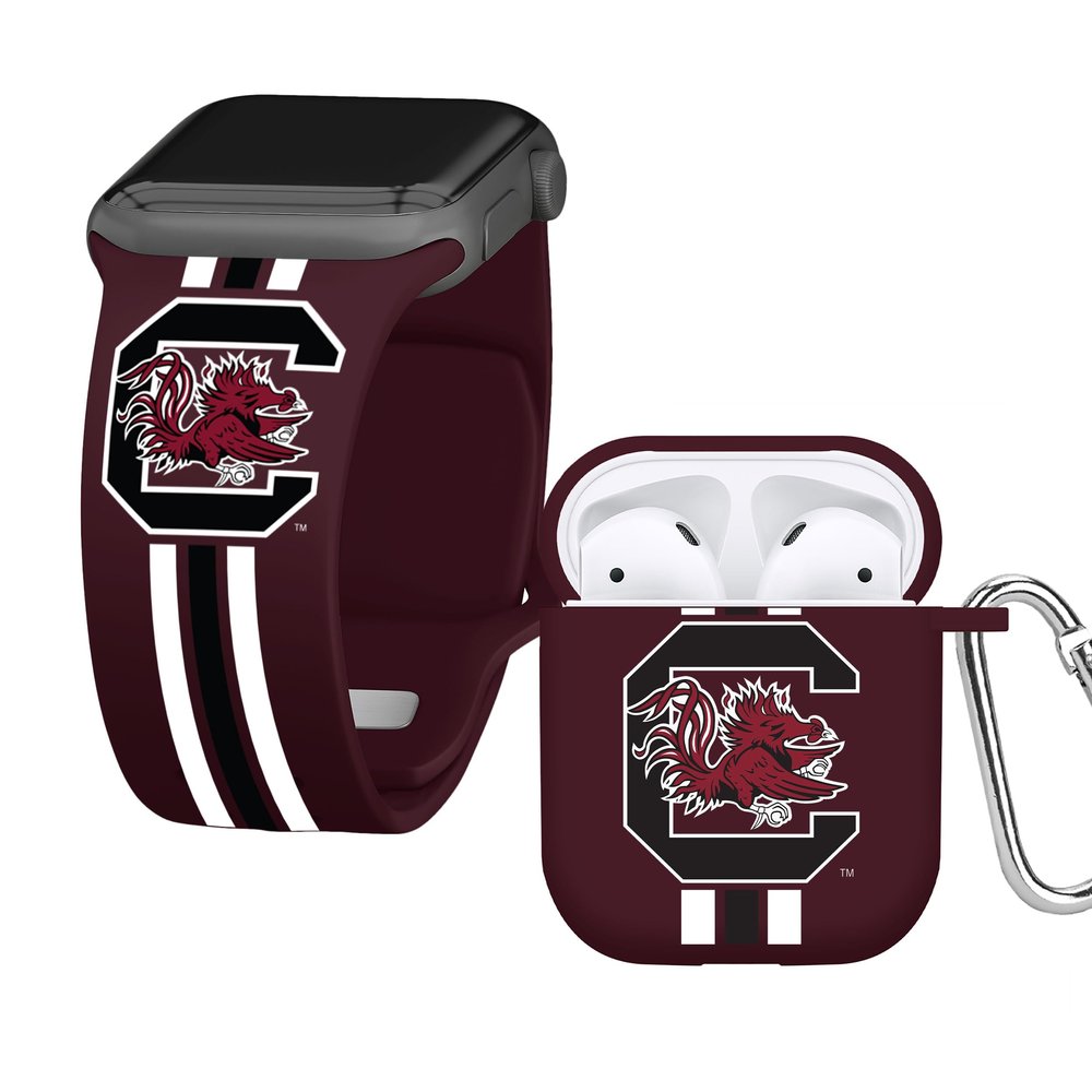 Affinity Bands South Carolina Gamecocks HD Combo Package Compatible with Apple Watch and AirPods Gen 1 & 2 (38/40/41mm (42mm Series 11) Short Stripes)