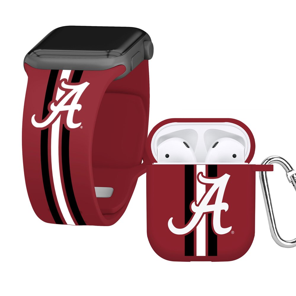 AFFINITY BANDS Alabama Crimson Tide HD Combo Package Compatible with Apple Watch and AirPods Gen 1 & 2 (42/44/45/49mm (46mm Series 11) Short Stripes)