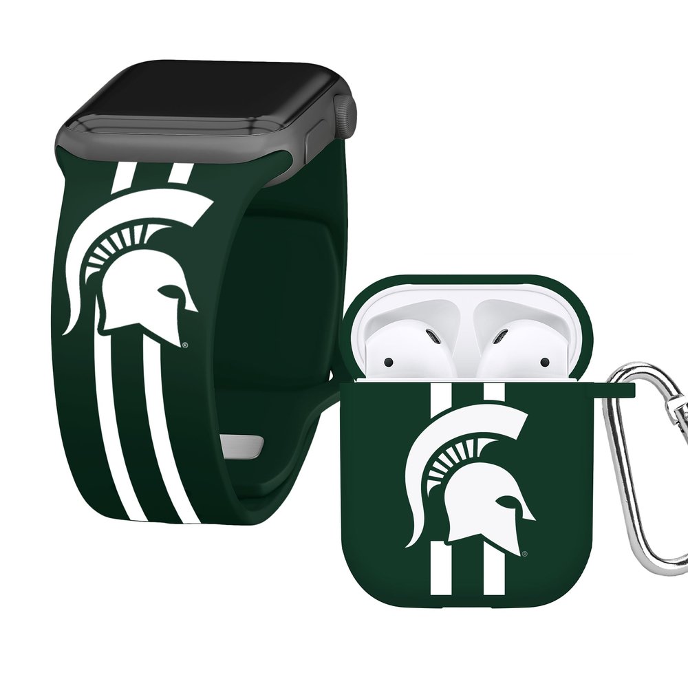 AFFINITY BANDS Michigan State Spartans HD Combo Package Compatible with Apple Watch and AirPods Gen 1 & 2 (42/44/45/49mm (46mm Series 11) Short Stripes)