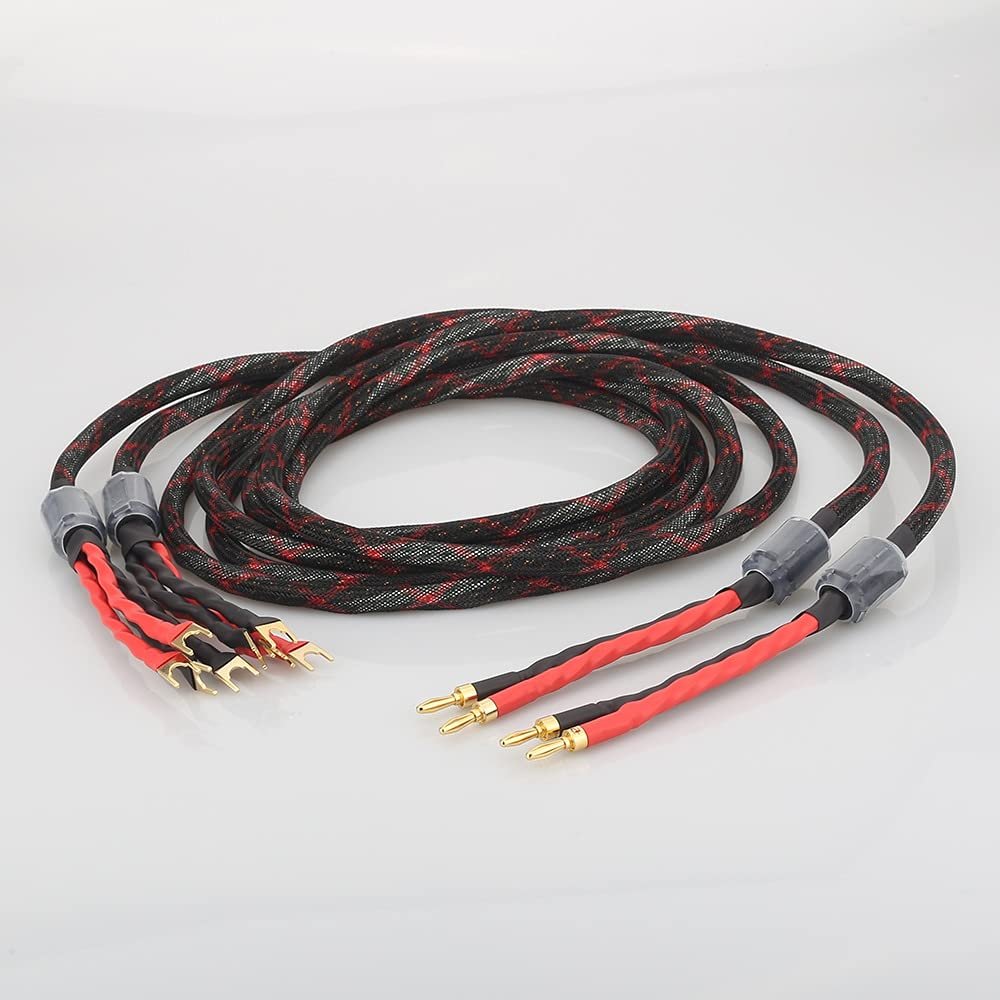 HI-End Western Electric Speaker Cable HiFi Audiophile Cable Banana to Spade Biwire Speaker Cable HiFi (Color : Banana to Spade, Length : 2.5m)