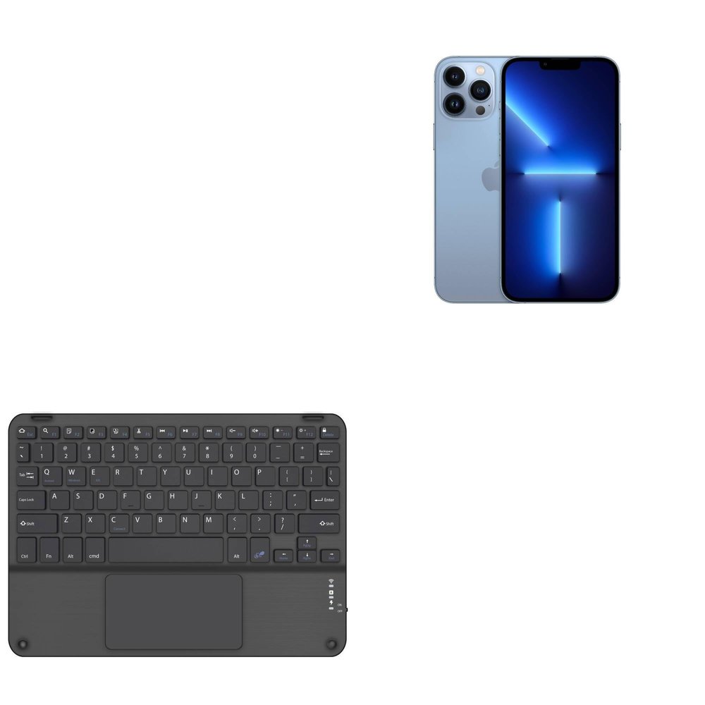 BoxWave Keyboard Compatible with Apple iPhone 13 Pro Max - SlimKeys Bluetooth Keyboard with Trackpad, Portable Slim TouchPad - Jet Black