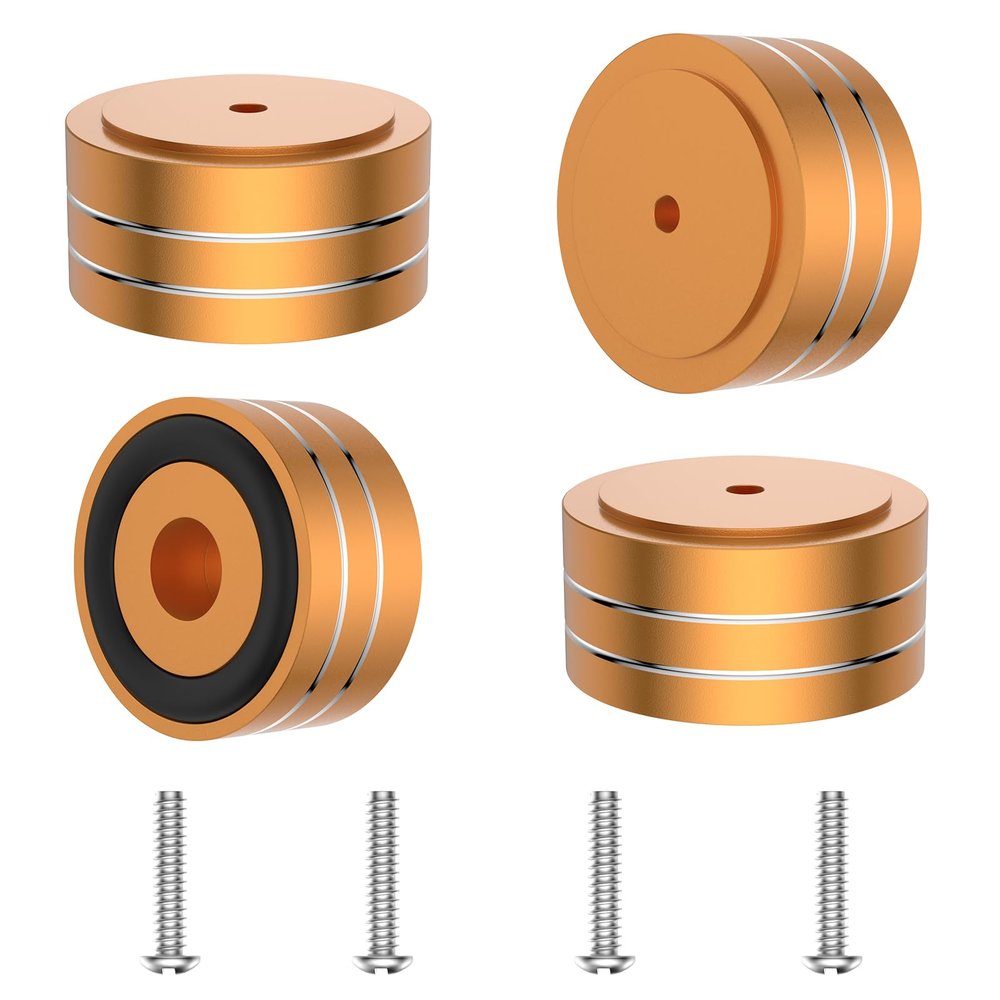 Tertullus 4 Pcs Speaker Feet Isolation 40x20mm Turntable Feet Aluminum Platform Speaker Spike Stand Floor Protectors Dampening Pad with Rubber Ring for Hi-fi Equipments