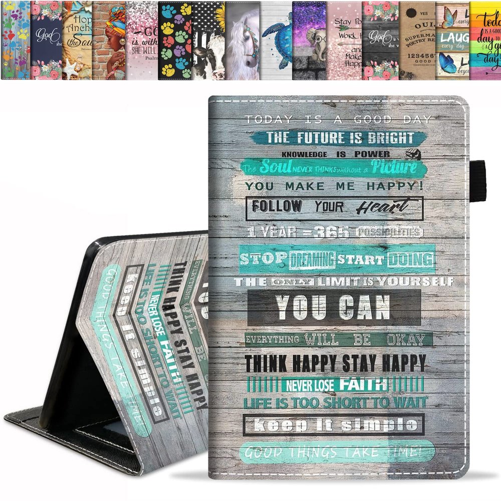 ERWYTYIOI Case for Kindle Fire HD 10/Fire HD 10 Plus Tablet (11th Gen, 2021 Released) - Slim PU Leather Stand Flip Cover with Card Slot & Pencil Holder, Inspirational Quote on Rustic Wooden Board