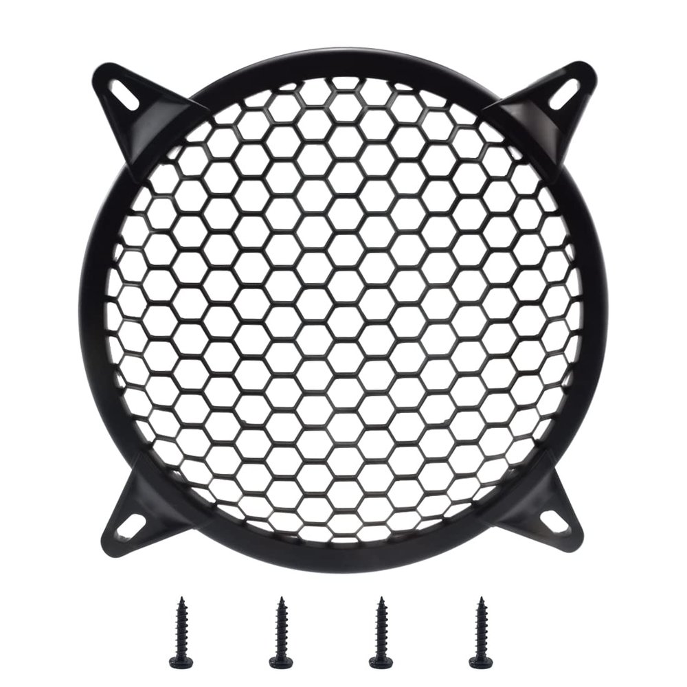 MARRTEUM 12 Inch Plastic Mesh Waffle Speaker Covers with Screws Audio Sub Woofer Grille Net Protector Cover Horn Guard Grills Decorative for DIY Home Audio and Car Speaker, Black, 1 Pack
