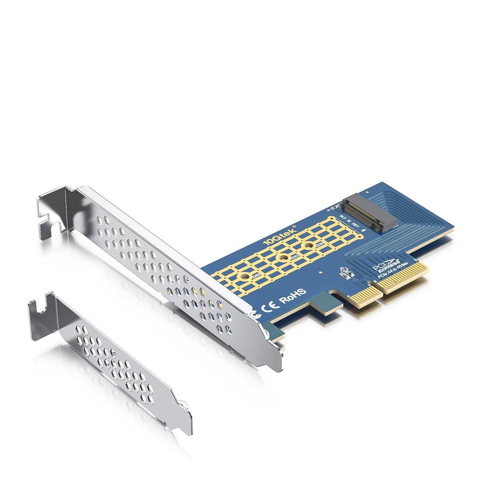 10Gtek M.2 NVMe SSD Adapter Card, PCIe 3.0 x4 Slot (M-Key), Supports NVMe Drives via Bifurcation, Requires BIOS Split Support, for Desktop & Server