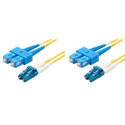 SpeedyFiberTX 2-Pack 10 Meter LC/U to SC/U Fiber Patch Cable, Corning SMF-28 Singlemode 9/125um Ultra Optical Fiber, OS1/OS2 Compatible, Duplex Yellow Riser OFNR Cable Jacket