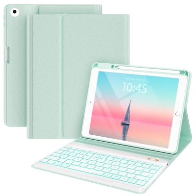 Keyboard case for iPad 5th/6th Generation 2017/2018, 9.7 Inch iPad Air 2 Case with Keyboard, Removable Wireless Backlit Keyboard Detachable, Folio Smart Cover, Tablet Case with Pencil Holder(Green)