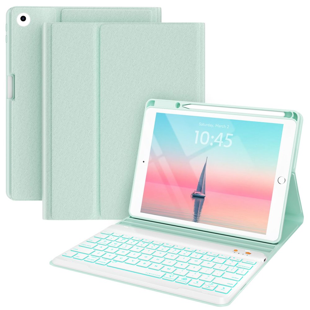 Keyboard case for iPad 5th/6th Generation 2017/2018, 9.7 Inch iPad Air 2 Case with Keyboard, Removable Wireless Backlit Keyboard Detachable, Folio Smart Cover, Tablet Case with Pencil Holder(Green)