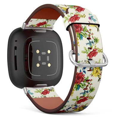 CJBROES Replacement Leather Watch Band, Compatible with Fitbit Versa 3 and Fitbit Sense of Wristband Bracelet Accessory - Flowers Poppy Wild Roses Cornflower