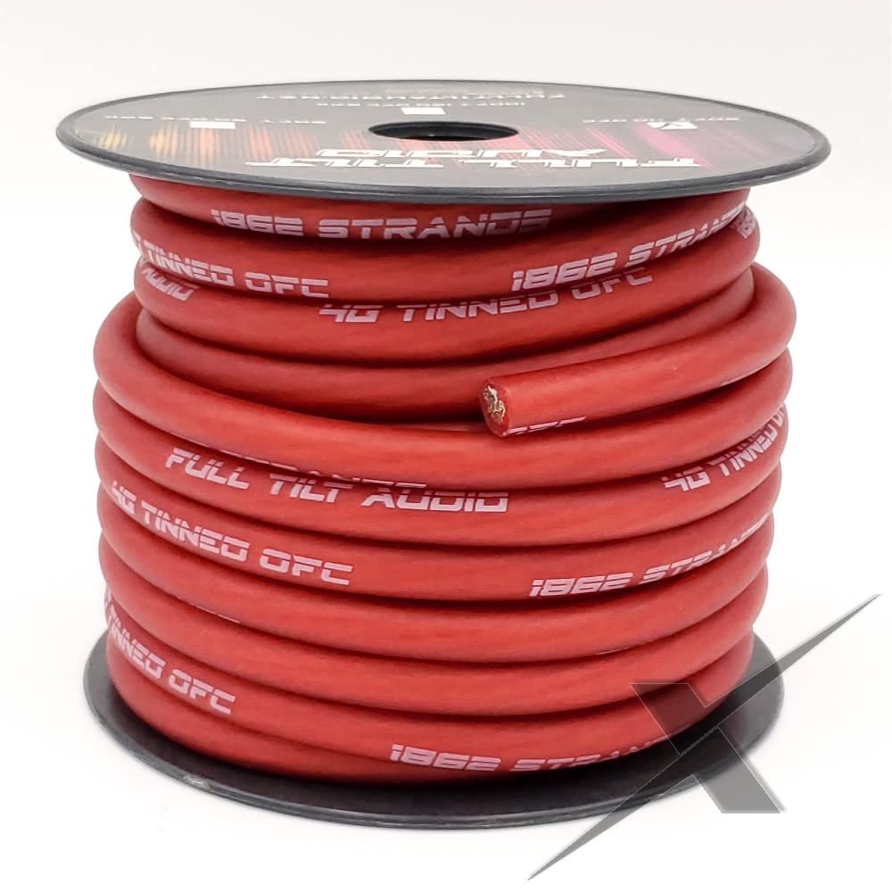 Full Tilt 4 Gauge RED 50' Tinned OFC Oxygen Free Copper Power/Ground Cable/Wire