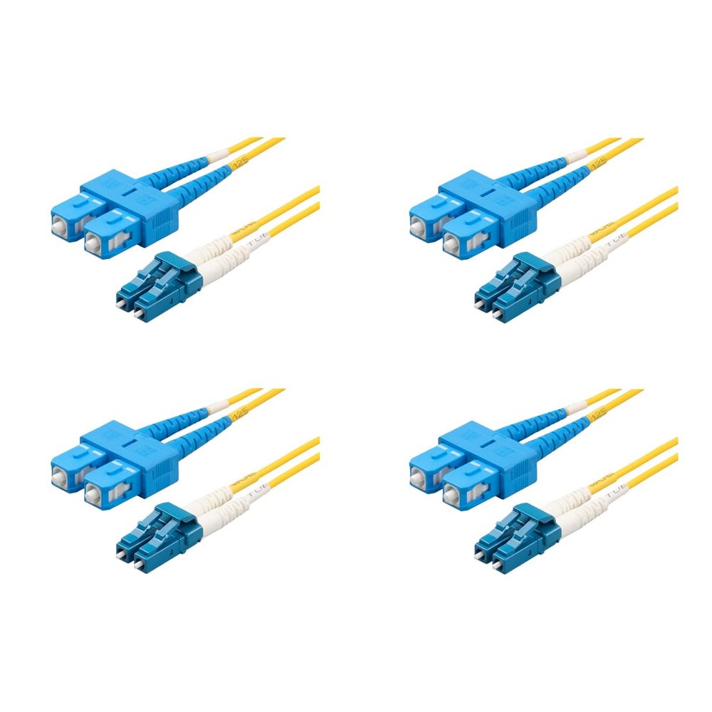 SpeedyFiberTX 4-Pack 0.2 Meter LC/U to SC/U Fiber Patch Cable, Corning SMF-28 Singlemode 9/125um Ultra Optical Fiber, OS1/OS2 Compatible, Duplex Yellow Riser OFNR Cable Jacket