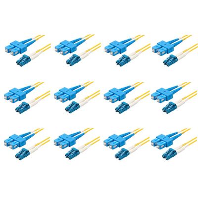 SpeedyFiberTX 12-Pack 8 Meter LC/U to SC/U Fiber Patch Cable, Corning SMF-28 Singlemode 9/125um Ultra Optical Fiber, OS1/OS2 Compatible, Duplex Yellow Riser OFNR Cable Jacket