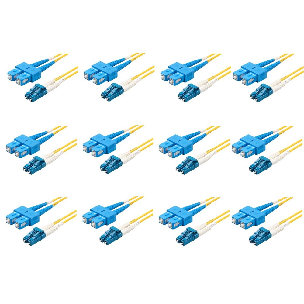SpeedyFiberTX 12-Pack 8 Meter LC/U to SC/U Fiber Patch Cable, Corning SMF-28 Singlemode 9/125um Ultra Optical Fiber, OS1/OS2 Compatible, Duplex Yellow Riser OFNR Cable Jacket