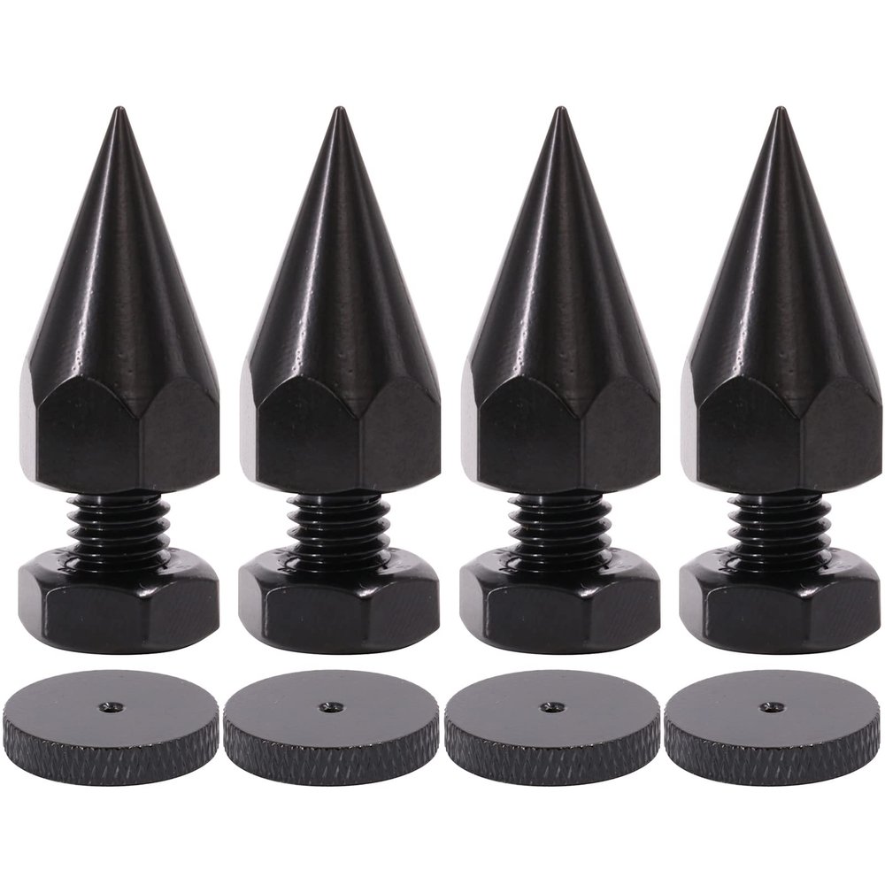 Flushbay 4 Pack Speaker Spikes Floor Protectors Adjustable Speaker Isolation Spikes M8 Black for Subwoofer CD DVD Player Audio Amplifier Turntable Recorder Chassis with Speaker Isolation Feet Pad (M8)