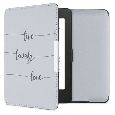 kwmobile Case Compatible with Amazon Kindle Paperwhite Case - eReader Cover - Live, Laugh, Love Black/Light Grey