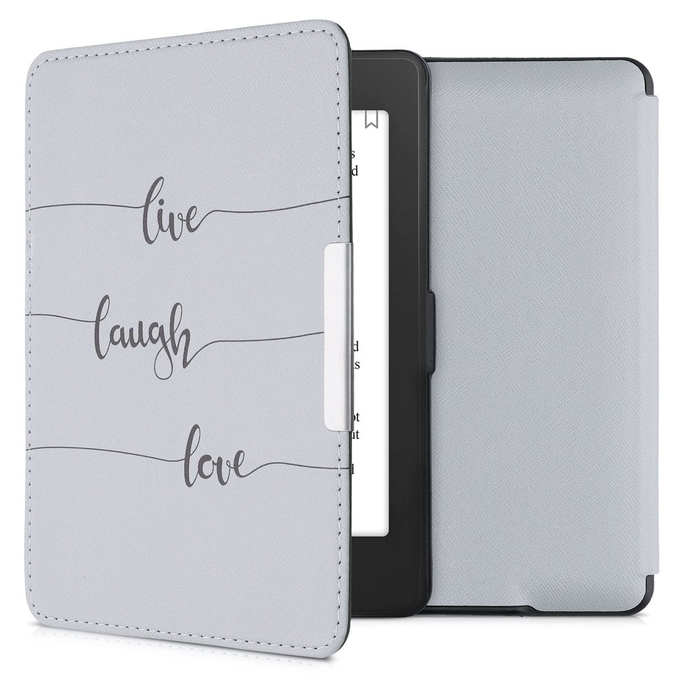 kwmobile Case Compatible with Amazon Kindle Paperwhite Case - eReader Cover - Live, Laugh, Love Black/Light Grey