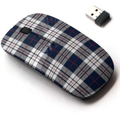 2.4G Wireless Mouse with Cute Pattern Design for All Laptops and Desktops with Nano Receiver - Blue White Tartan Plaid Scottish