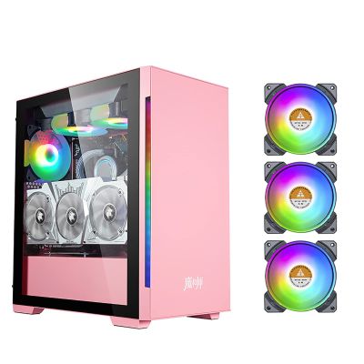 BBNB Gaming Case, Mid - Tower PC Gaming Case M-ATX/ITX - Front I/O USB 3.0 Port - Tempered Glass Side Panell - 6 Fan Position -Color Fan (Size : 3fans)