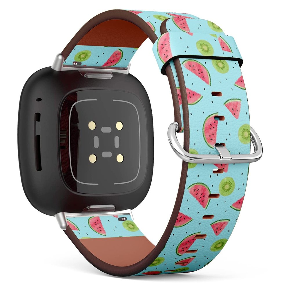 CJBROES Replacement Leather Watch Band, Compatible with Fitbit Versa 3 and Fitbit Sense of Wristband Bracelet Accessory - Watercolor Kiwi Fruit