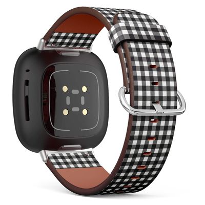 CJBROES Replacement Leather Watch Band, Compatible with Fitbit Versa 3 and Fitbit Sense of Wristband Bracelet Accessory - Tablecloth Checkered