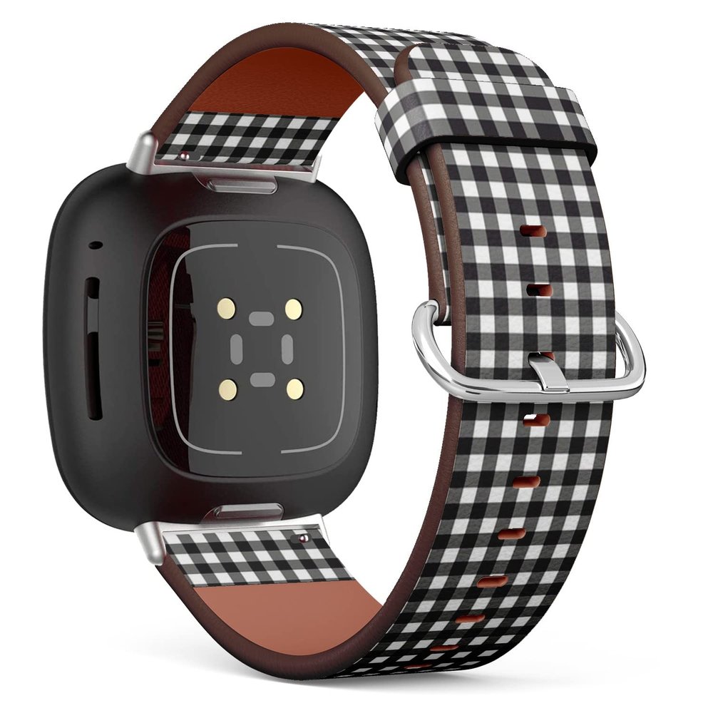 CJBROES Replacement Leather Watch Band, Compatible with Fitbit Versa 3 and Fitbit Sense of Wristband Bracelet Accessory - Tablecloth Checkered