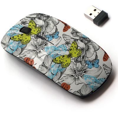 2.4G Wireless Mouse with Cute Pattern Design for All Laptops and Desktops with Nano Receiver - Blooming Roses Flying