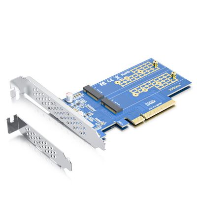 10Gtek Dual M.2 NVMe SSD Adapter Card - PCIe 3.0 x8 Slot (M-Key), Supports 2X NVMe Drives via Bifurcation | Requires BIOS Split Support | High-Speed Storage Expansion for Desktop PCs
