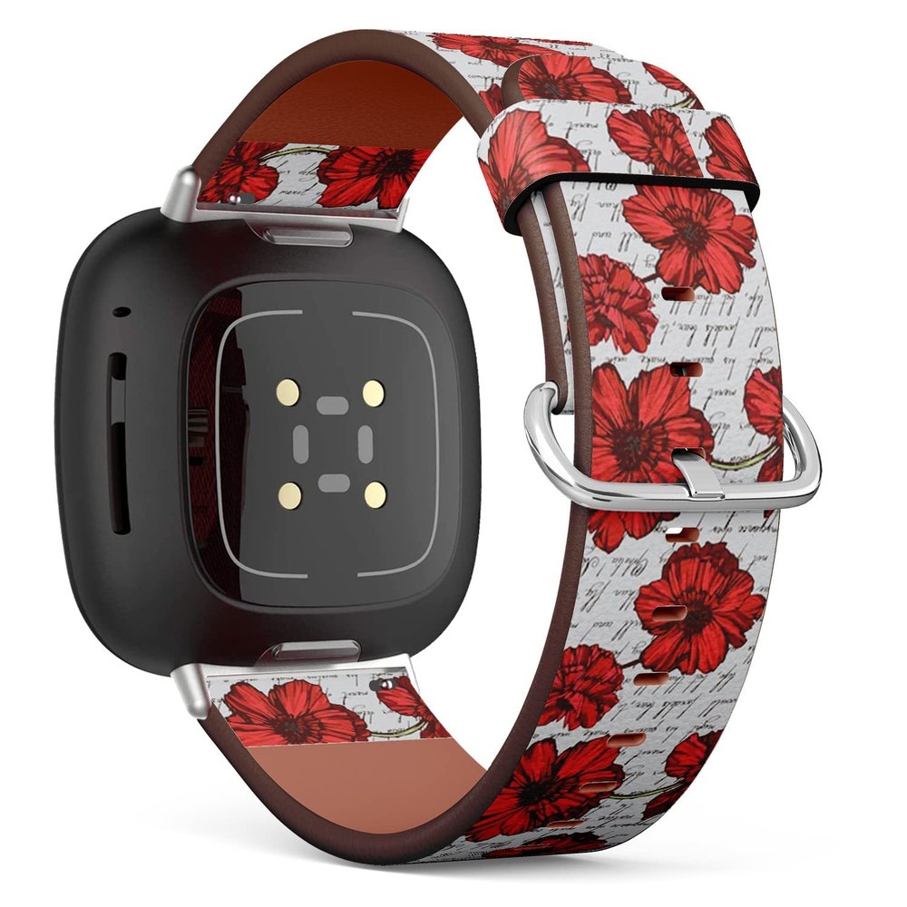 CJBROES Replacement Leather Watch Band, Compatible with Fitbit Versa 3 and Fitbit Sense of Wristband Bracelet Accessory - Poppies