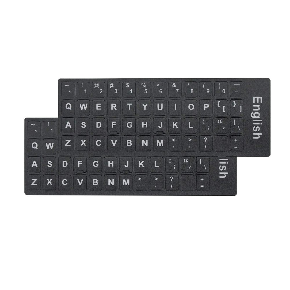 2 PCS/Pack Universal English Matte Keyboard Alphabet Stickers, Black Background and White Large Lettering Replacement Stickers for PC Computer Laptop Desktop Keyboard Stickers - English