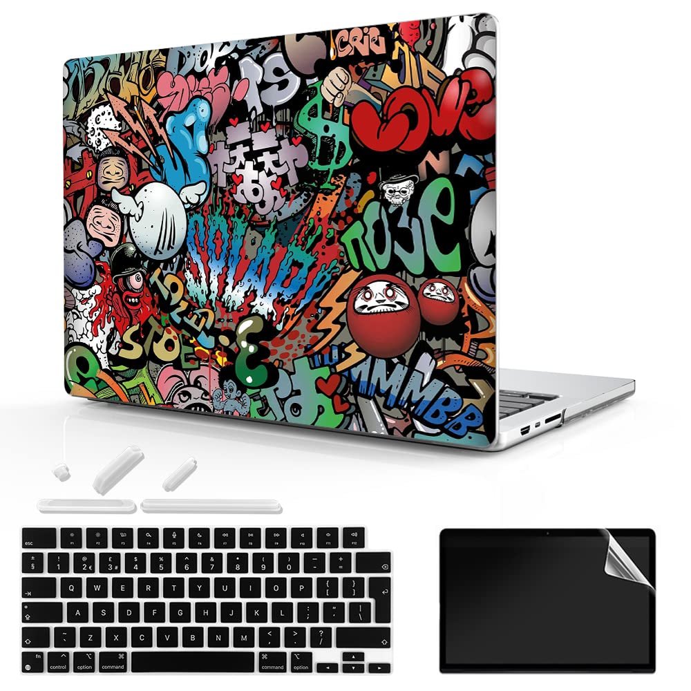 TeDaWen for MacBook Pro 16-inch Protective case 2021 model-A2485 M1 Pro/M1 Max chip and Touch ID, with Keyboard Cover, Plastic Hard Shell Protective Cover, Graffiti-2