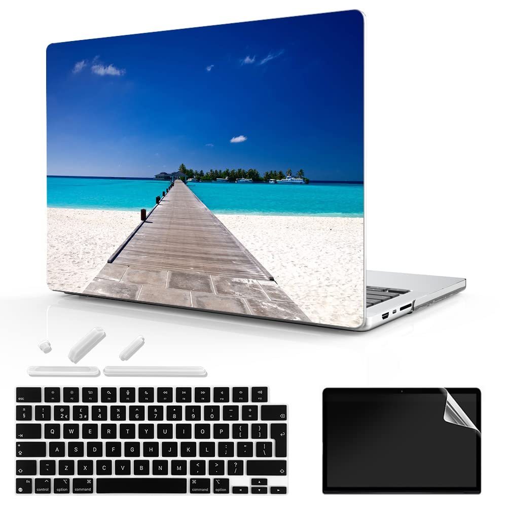 TeDaWen for MacBook Pro 16-inch Protective case 2021 model-A2485 M1 Pro/M1 Max chip and Touch ID, with Keyboard Cover, Plastic Hard Shell Protective Cover, Beach Scenery-1